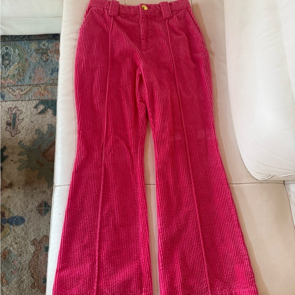 Ganni Pants - Ganni Hot Pink Corduroy Flared Pants